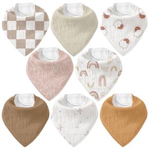 image:imageMuslin Baby Bibs 8 Pack Baby Bandana Drool Bib for Drooling and Teething Cotton Soft Absorbent for Girls Boys Calm Style Plain Solid ColorBrown Rainbow