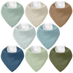image:imageMuslin Baby Bibs 8 Pack Baby Bandana Drool Bib for Drooling and Teething Cotton Soft Absorbent for Girls Boys Calm Style Plain Solid ColorGreen Blue Brown