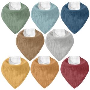 image:imageMuslin Baby Bibs 8 Pack Baby Bandana Drool Bib for Drooling and Teething Cotton Soft Absorbent for Girls Boys Calm Style Plain Solid ColorNeutral