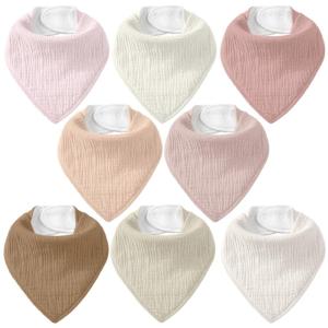 image:imageMuslin Baby Bibs 8 Pack Baby Bandana Drool Bib for Drooling and Teething Cotton Soft Absorbent for Girls Boys Calm Style Plain Solid ColorPink