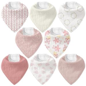 image:imageMuslin Baby Bibs 8 Pack Baby Bandana Drool Bib for Drooling and Teething Cotton Soft Absorbent for Girls Boys Calm Style Plain Solid ColorPink Floral