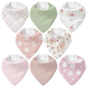 image:imageMuslin Baby Bibs 8 Pack Baby Bandana Drool Bib for Drooling and Teething Cotton Soft Absorbent for Girls Boys Calm Style Plain Solid ColorPink Green Floral