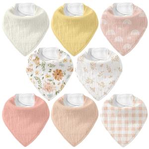 image:imageMuslin Baby Bibs 8 Pack Baby Bandana Drool Bib for Drooling and Teething Cotton Soft Absorbent for Girls Boys Calm Style Plain Solid ColorPinkishorange Floral