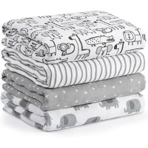 image:imageMuslin Swaddle Blankets for Newborn 4 Pack Cotton Baby Blankets Large 315 x 433 inch Breathable Soft Receiving Blanket Essentials Swaddle Wrap Burping Clothes Blue Farm CountryGrey Animals