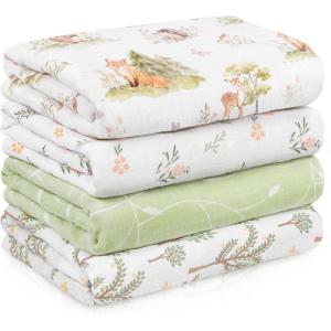 image:imageMuslin Swaddle Blankets for Newborn 4 Pack Cotton Baby Blankets Large 315 x 433 inch Breathable Soft Receiving Blanket Essentials Swaddle Wrap Burping Clothes Blue Farm CountrySage Green Jungle Animals