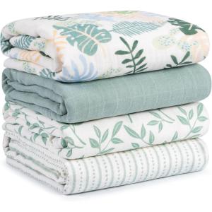 image:imageMuslin Swaddle Blankets for Newborn 4 Pack Cotton Baby Blankets Large 315 x 433 inch Breathable Soft Receiving Blanket Essentials Swaddle Wrap Burping Clothes Blue Farm CountrySage Green Leave