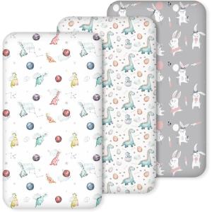 image:imageNap Mat Sheet 47x24 3 Pack Pink Floral Baby Crib Sheets Fitted Elastic Corners Preschool Day Care Rest Mat Cover Soft Breathable  Compatible with Regalo My Cot Joovy Travel CotWhite Dino