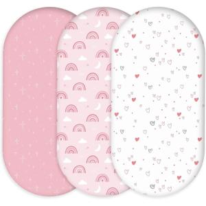 image:imageNap Mat Sheet 47x24 3 Pack Pink Floral Baby Crib Sheets Fitted Elastic Corners Preschool Day Care Rest Mat Cover Soft Breathable  Compatible with Regalo My Cot Joovy Travel CotPink Rainbow Heart