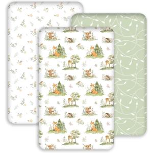 image:imageNap Mat Sheet 47x24 3 Pack Pink Floral Baby Crib Sheets Fitted Elastic Corners Preschool Day Care Rest Mat Cover Soft Breathable  Compatible with Regalo My Cot Joovy Travel CotGreen Animals