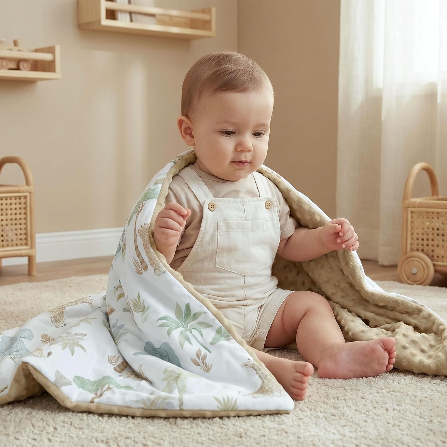 image:imageBaby Blankets for Boys Girls Yellow Dinosaur 30x40 Soft Cozy Fleece Receiving Blanket for Newborn amp Toddler 3D Minky Dotted Backing Breathable for Crib Stroller amp Tummy TimeLight Brown Elephant