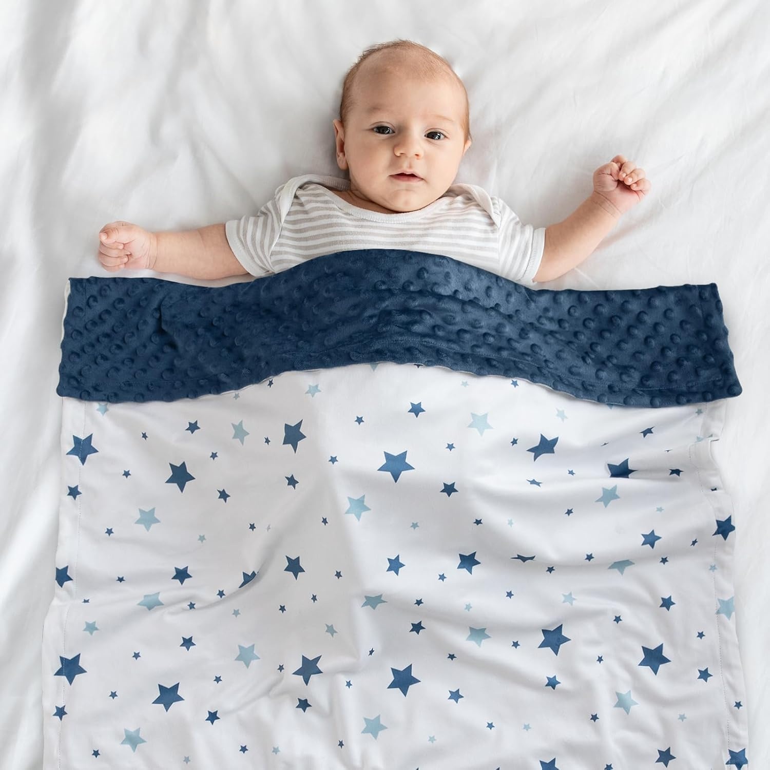 image:imageBaby Blankets for Boys Girls Yellow Dinosaur 30x40 Soft Cozy Fleece Receiving Blanket for Newborn amp Toddler 3D Minky Dotted Backing Breathable for Crib Stroller amp Tummy TimeNavy Blue Star