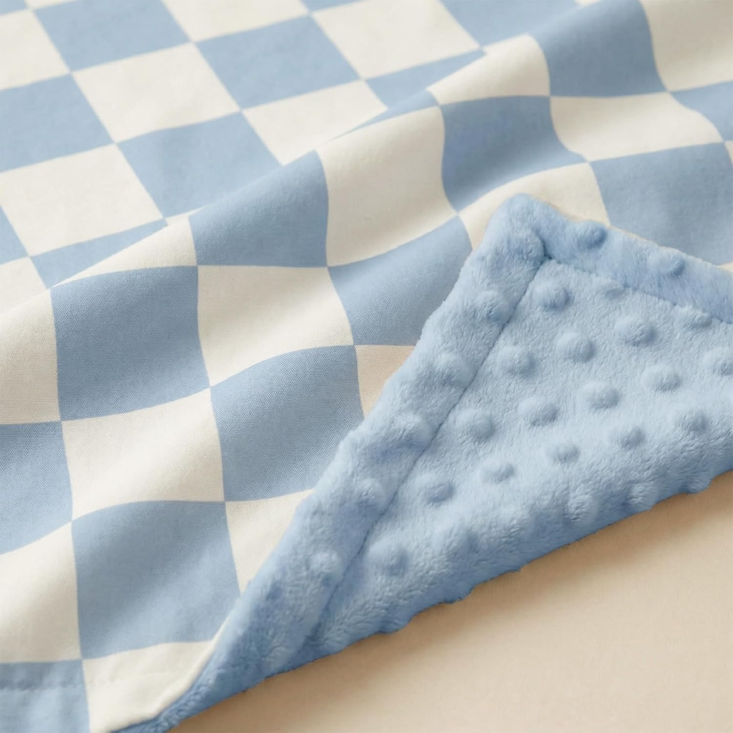 image:imageBaby Blankets for Boys Girls Yellow Dinosaur 30x40 Soft Cozy Fleece Receiving Blanket for Newborn amp Toddler 3D Minky Dotted Backing Breathable for Crib Stroller amp Tummy TimeCheckered Blue