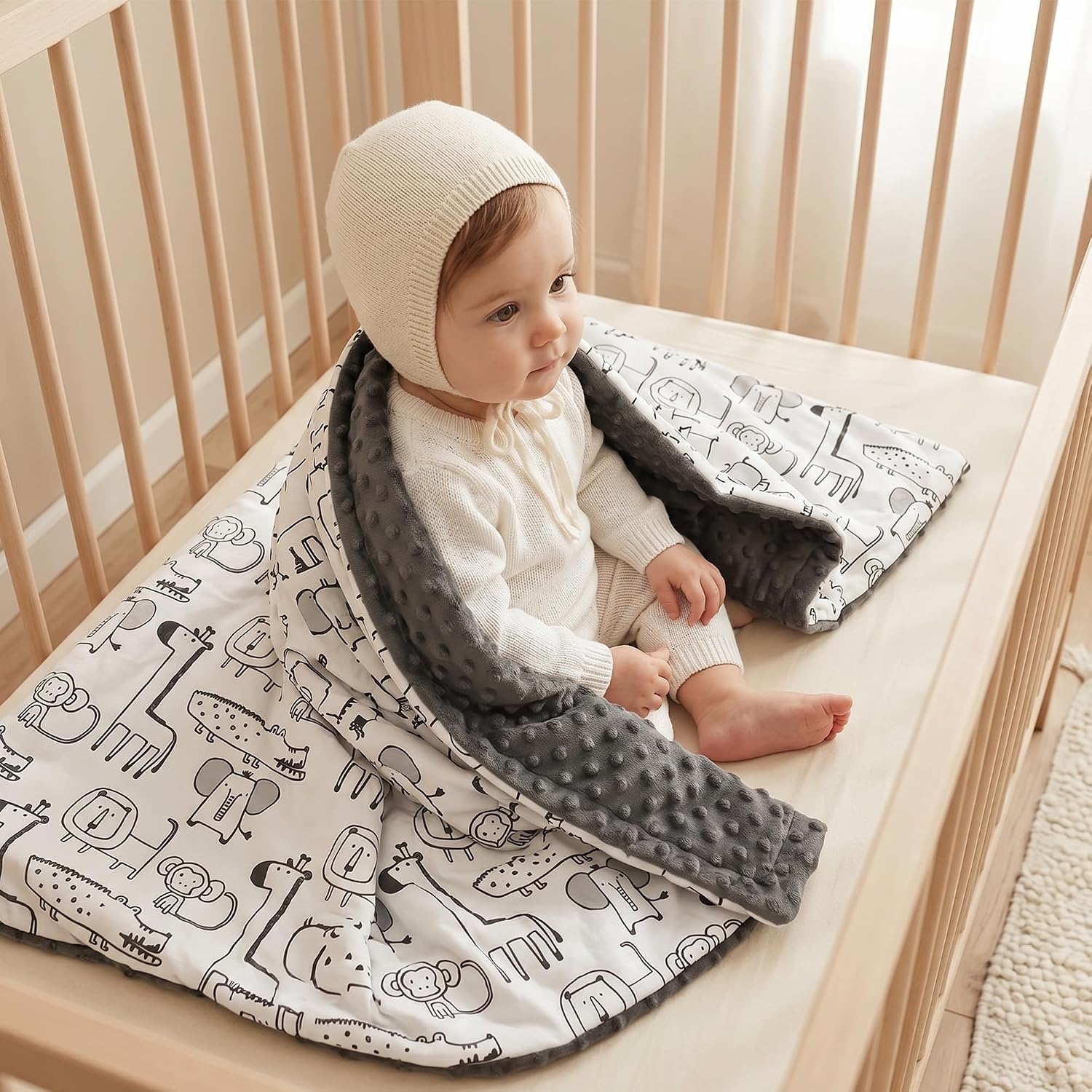 image:imageBaby Blankets for Boys Girls Yellow Dinosaur 30x40 Soft Cozy Fleece Receiving Blanket for Newborn amp Toddler 3D Minky Dotted Backing Breathable for Crib Stroller amp Tummy TimeGray Animals