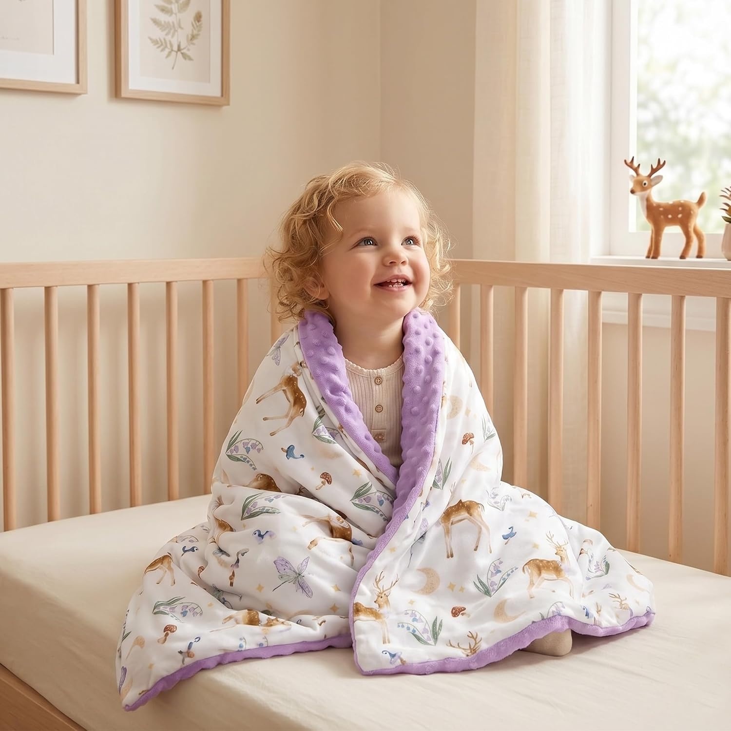image:imageBaby Blankets for Boys Girls Yellow Dinosaur 30x40 Soft Cozy Fleece Receiving Blanket for Newborn amp Toddler 3D Minky Dotted Backing Breathable for Crib Stroller amp Tummy TimePurple Deer
