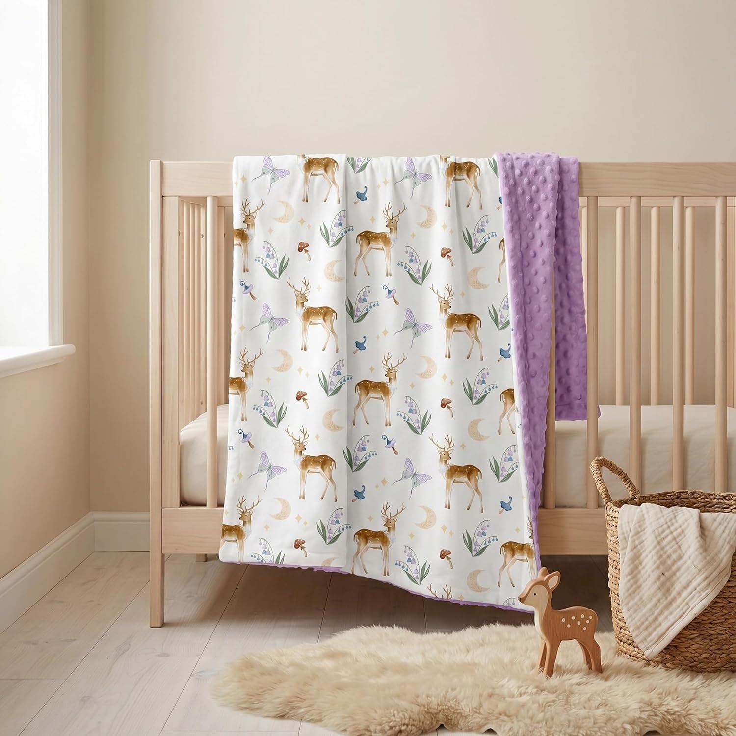image:imageBaby Blankets for Boys Girls Yellow Dinosaur 30x40 Soft Cozy Fleece Receiving Blanket for Newborn amp Toddler 3D Minky Dotted Backing Breathable for Crib Stroller amp Tummy TimePurple Deer