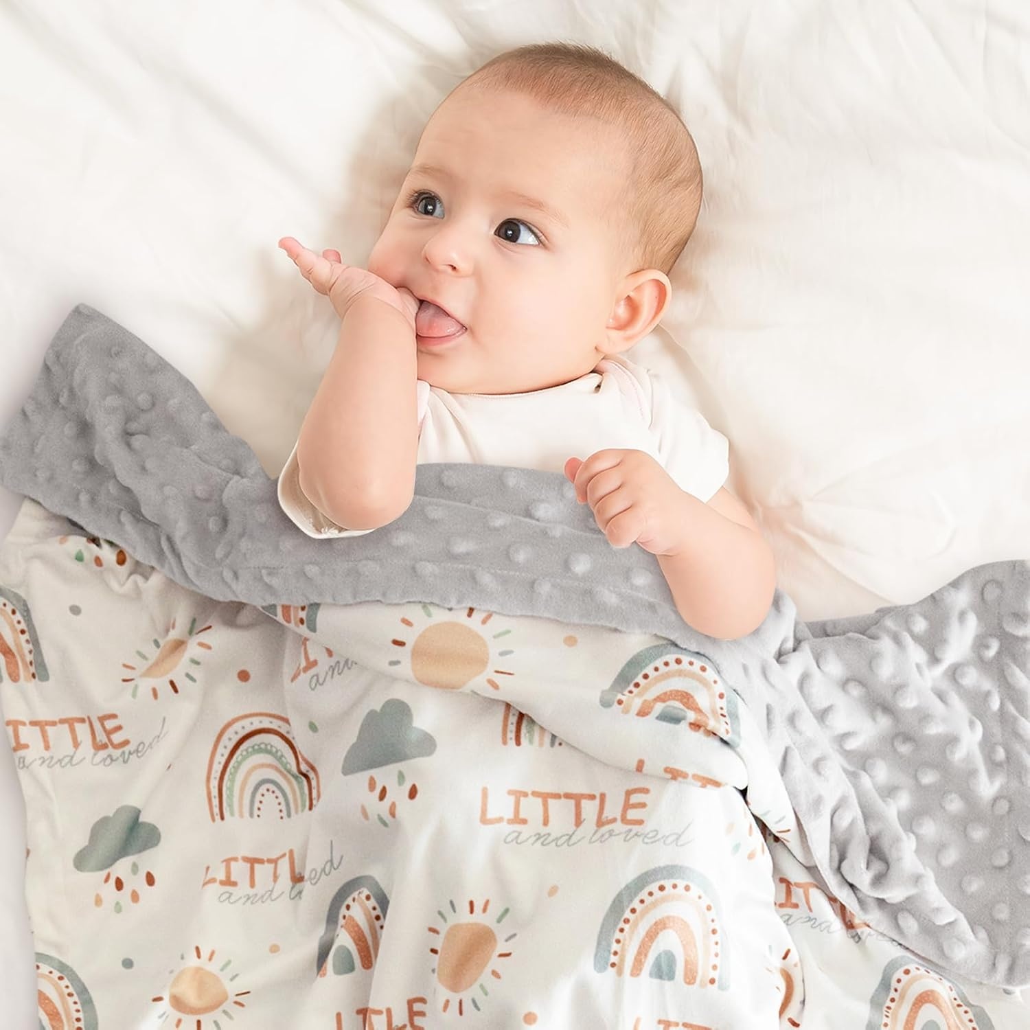 image:imageBaby Blankets for Boys Girls Yellow Dinosaur 30x40 Soft Cozy Fleece Receiving Blanket for Newborn amp Toddler 3D Minky Dotted Backing Breathable for Crib Stroller amp Tummy TimeLight Gray Rainbow
