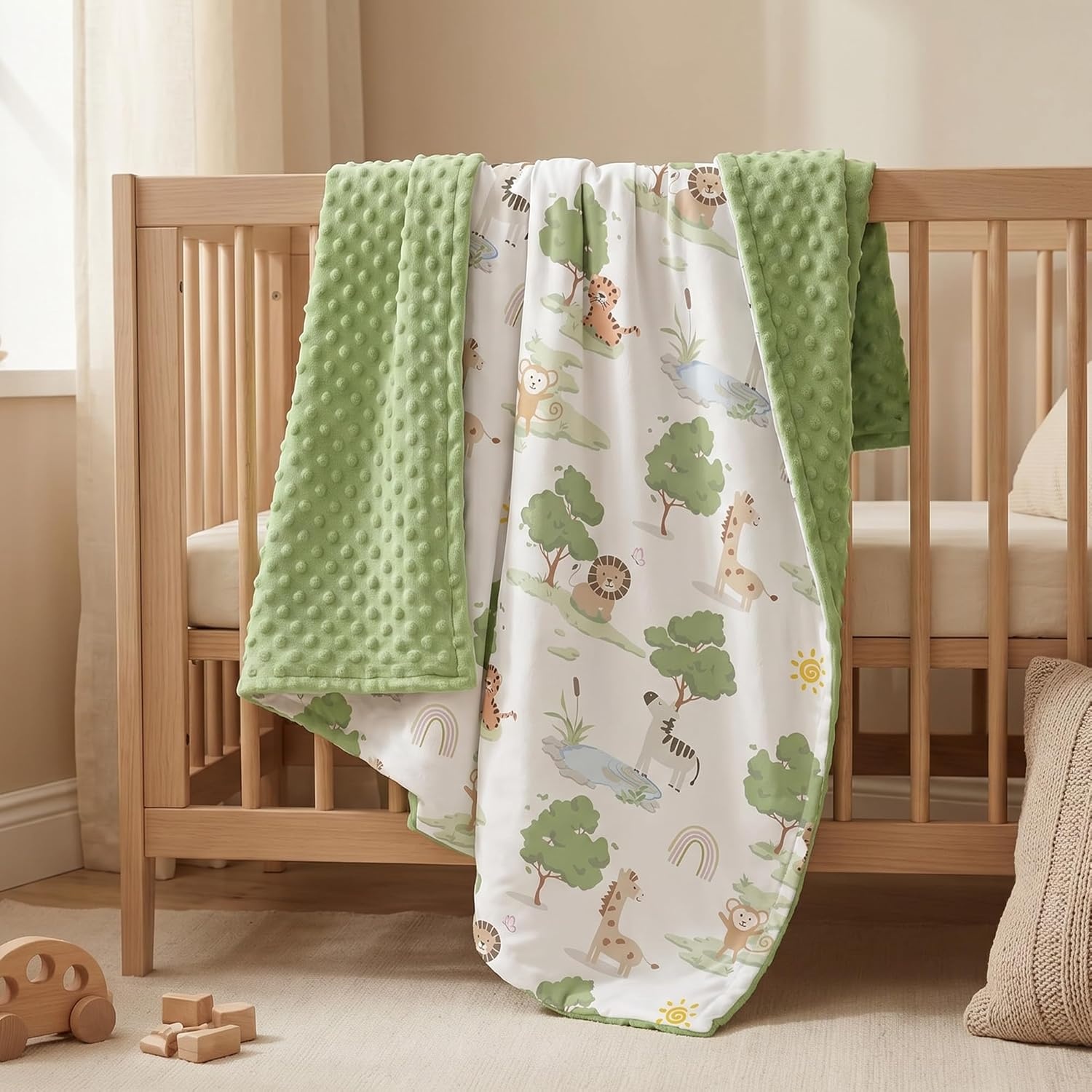 image:imageBaby Blankets for Boys Girls Yellow Dinosaur 30x40 Soft Cozy Fleece Receiving Blanket for Newborn amp Toddler 3D Minky Dotted Backing Breathable for Crib Stroller amp Tummy TimeGreen Animals