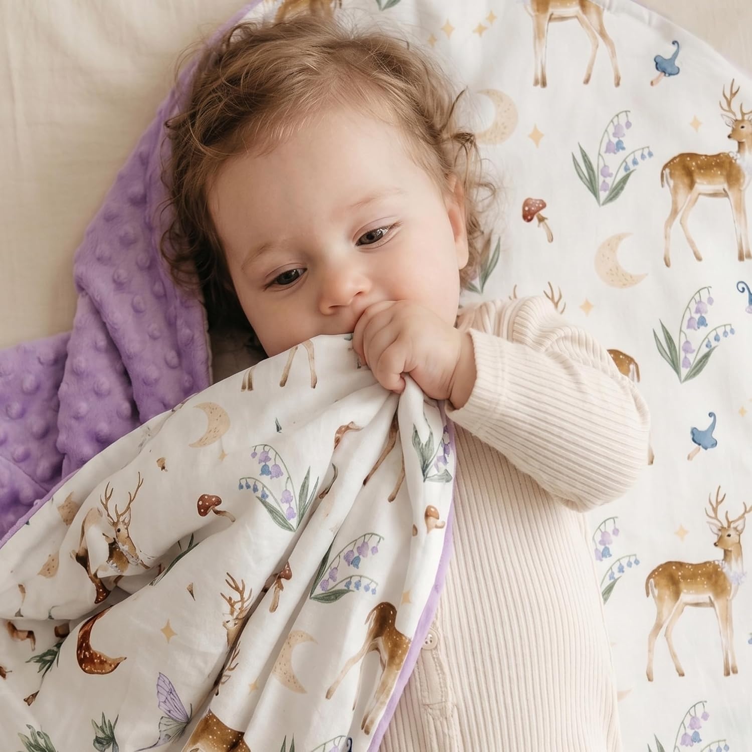 image:imageBaby Blankets for Boys Girls Yellow Dinosaur 30x40 Soft Cozy Fleece Receiving Blanket for Newborn amp Toddler 3D Minky Dotted Backing Breathable for Crib Stroller amp Tummy TimePurple Deer