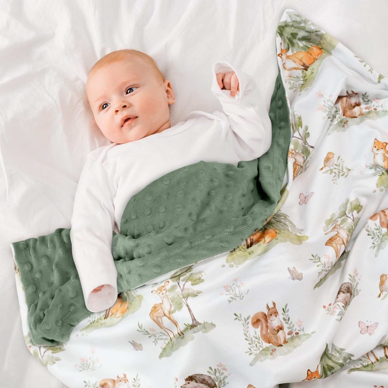 image:imageBaby Blankets for Boys Girls Yellow Dinosaur 30x40 Soft Cozy Fleece Receiving Blanket for Newborn amp Toddler 3D Minky Dotted Backing Breathable for Crib Stroller amp Tummy TimeSage Green Jungle Animals