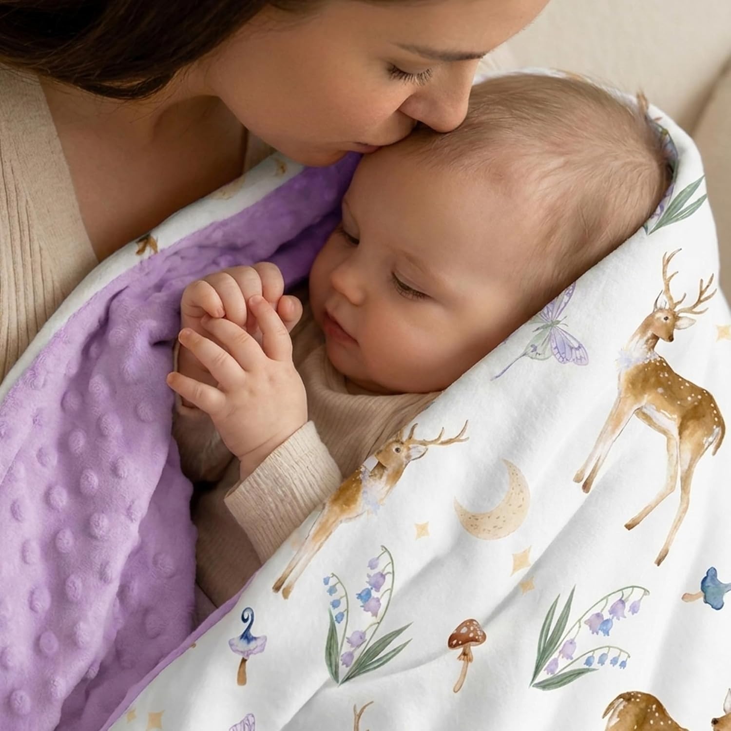 image:imageBaby Blankets for Boys Girls Yellow Dinosaur 30x40 Soft Cozy Fleece Receiving Blanket for Newborn amp Toddler 3D Minky Dotted Backing Breathable for Crib Stroller amp Tummy TimePurple Deer