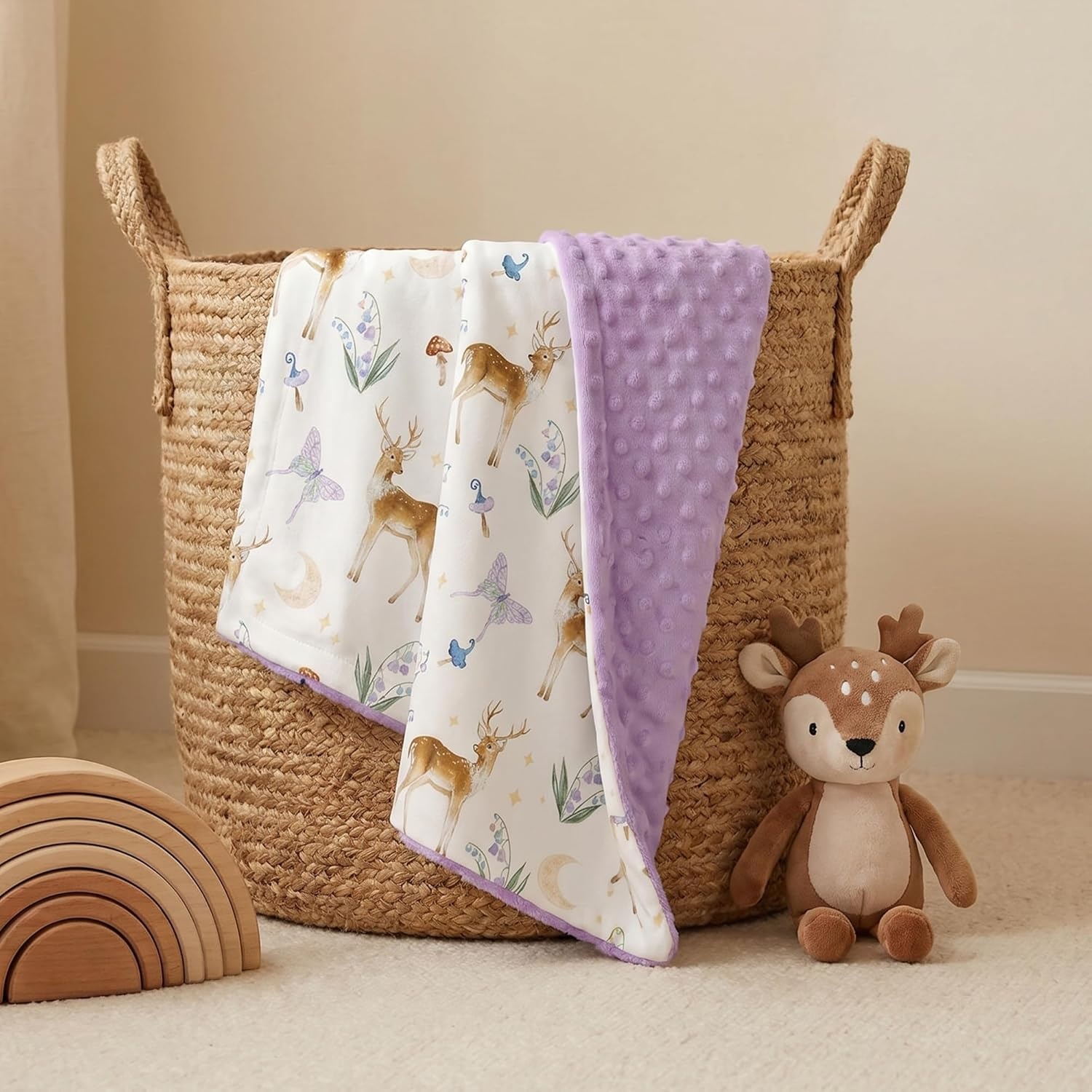 image:imageBaby Blankets for Boys Girls Yellow Dinosaur 30x40 Soft Cozy Fleece Receiving Blanket for Newborn amp Toddler 3D Minky Dotted Backing Breathable for Crib Stroller amp Tummy TimePurple Deer