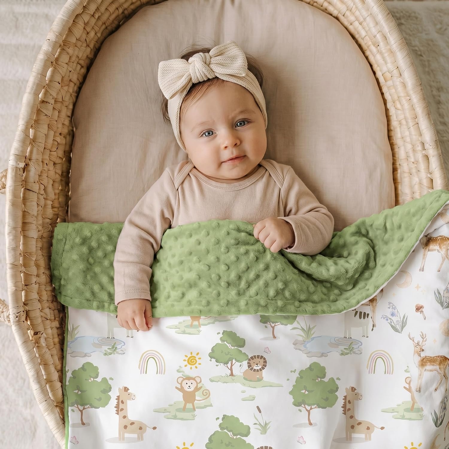image:imageBaby Blankets for Boys Girls Yellow Dinosaur 30x40 Soft Cozy Fleece Receiving Blanket for Newborn amp Toddler 3D Minky Dotted Backing Breathable for Crib Stroller amp Tummy TimeGreen Animals