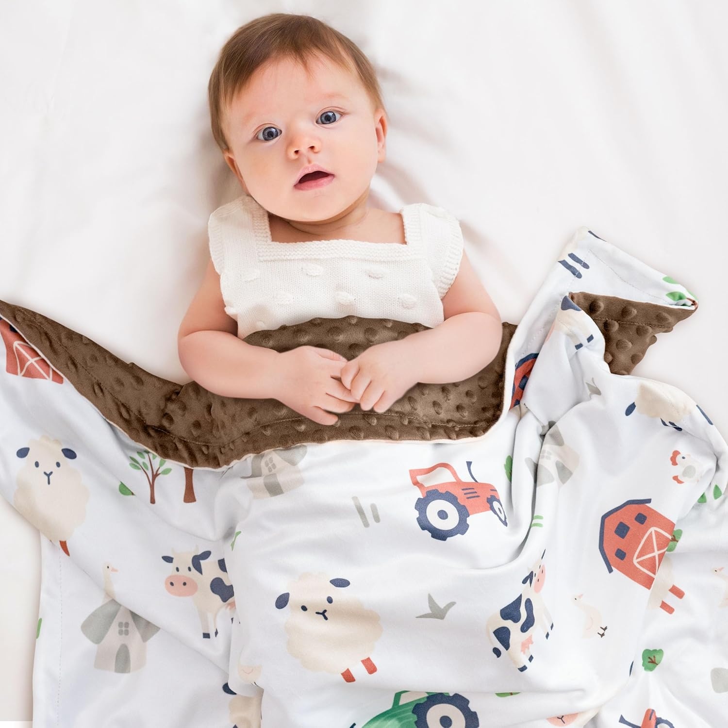 image:imageBaby Blankets for Boys Girls Yellow Dinosaur 30x40 Soft Cozy Fleece Receiving Blanket for Newborn amp Toddler 3D Minky Dotted Backing Breathable for Crib Stroller amp Tummy TimeChocolate Farm Animals