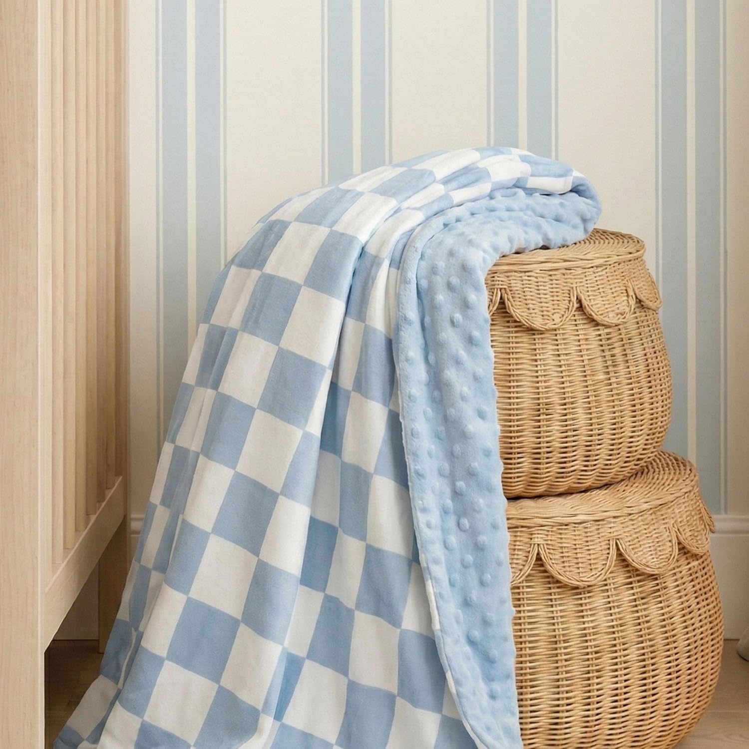 image:imageBaby Blankets for Boys Girls Yellow Dinosaur 30x40 Soft Cozy Fleece Receiving Blanket for Newborn amp Toddler 3D Minky Dotted Backing Breathable for Crib Stroller amp Tummy TimeCheckered Blue