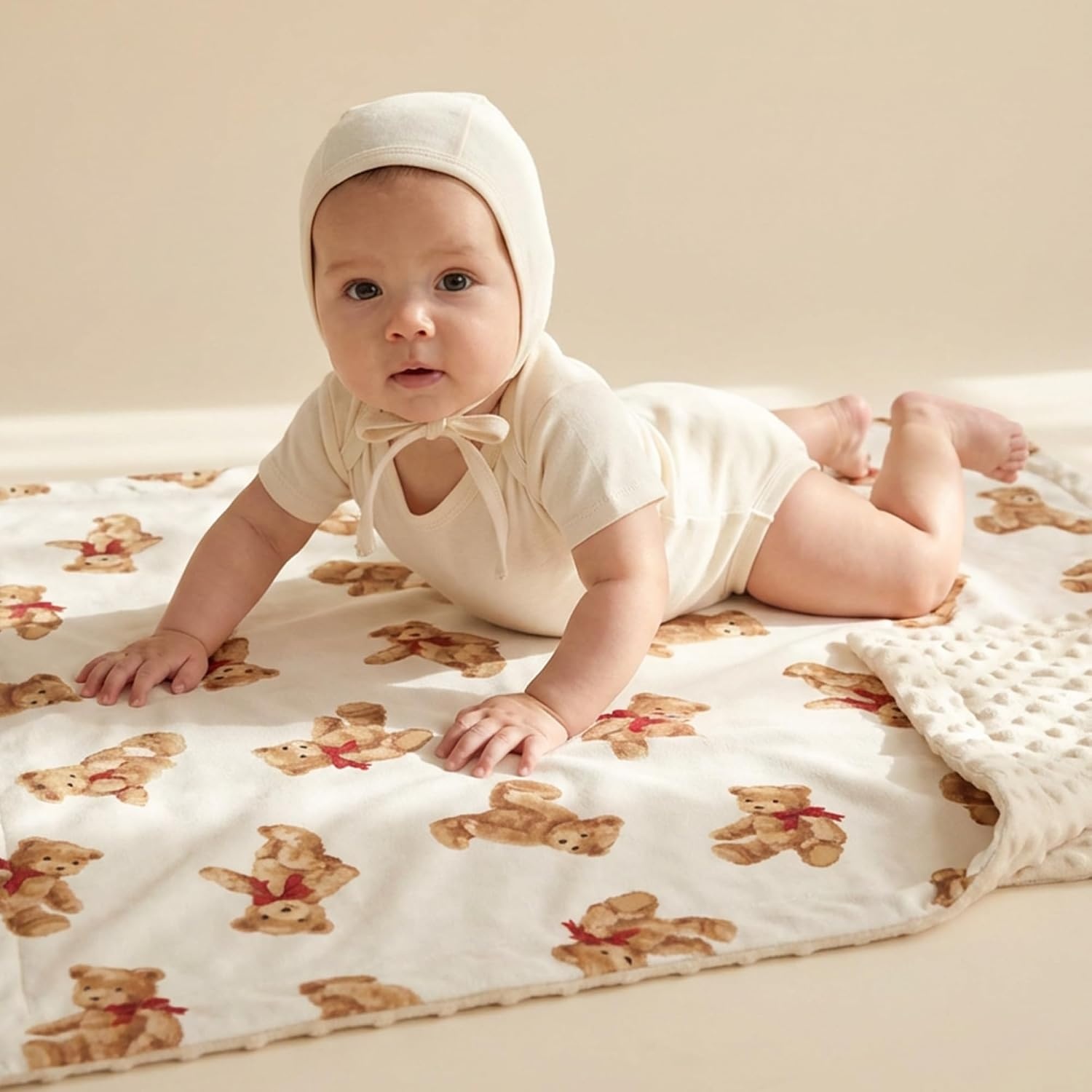 image:imageBaby Blankets for Boys Girls Yellow Dinosaur 30x40 Soft Cozy Fleece Receiving Blanket for Newborn amp Toddler 3D Minky Dotted Backing Breathable for Crib Stroller amp Tummy TimeBeige Bear