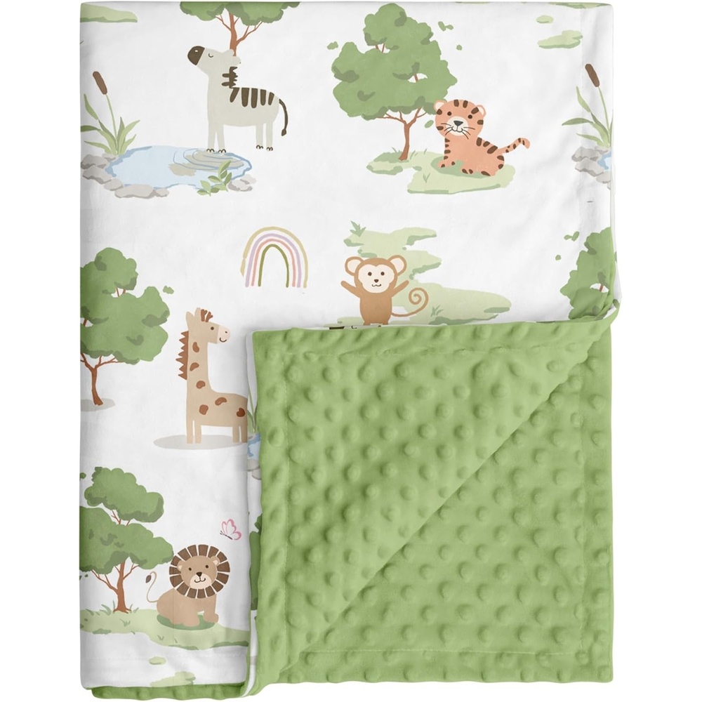 image:imageBaby Blankets for Boys Girls Yellow Dinosaur 30x40 Soft Cozy Fleece Receiving Blanket for Newborn amp Toddler 3D Minky Dotted Backing Breathable for Crib Stroller amp Tummy TimeGreen Animals
