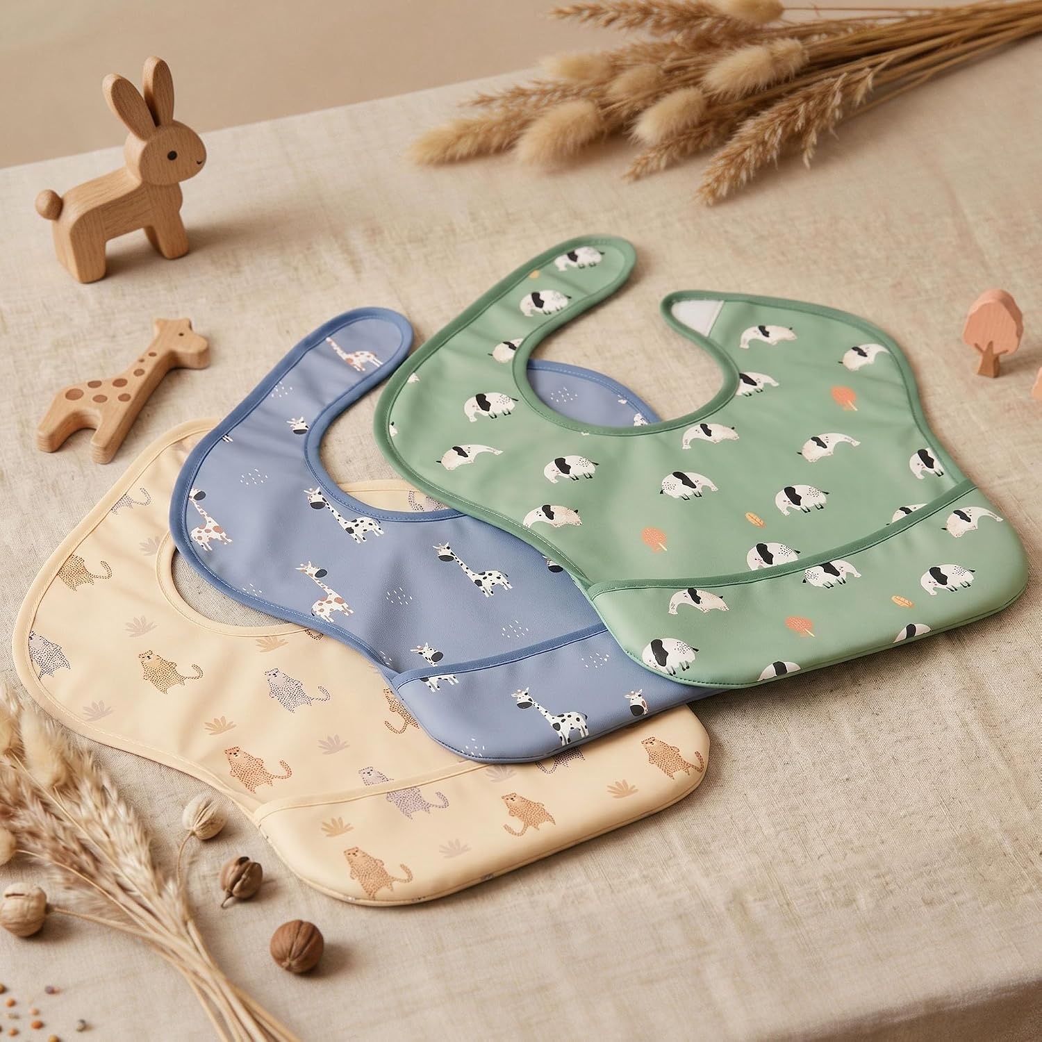 image:image3Pack Baby Feeding Bibs Waterproof StainResistant 3D Food Catcher Soft Lightweight Design for BabyLed Weaning Infants amp Toddlers 324 Months Safari AnimalsSafari Animals