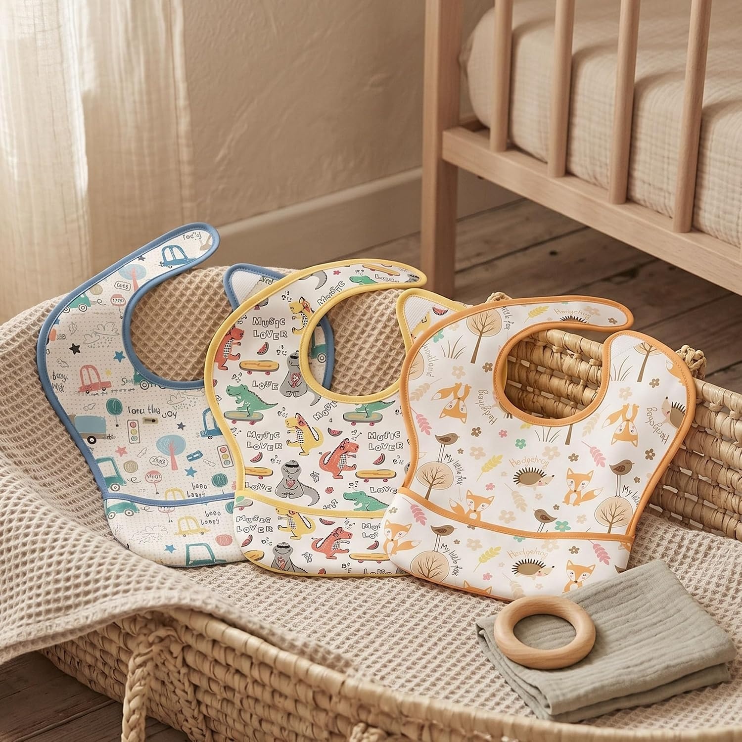 image:image3Pack Baby Feeding Bibs Waterproof StainResistant 3D Food Catcher Soft Lightweight Design for BabyLed Weaning Infants amp Toddlers 324 Months Safari AnimalsDigger Dinosaur