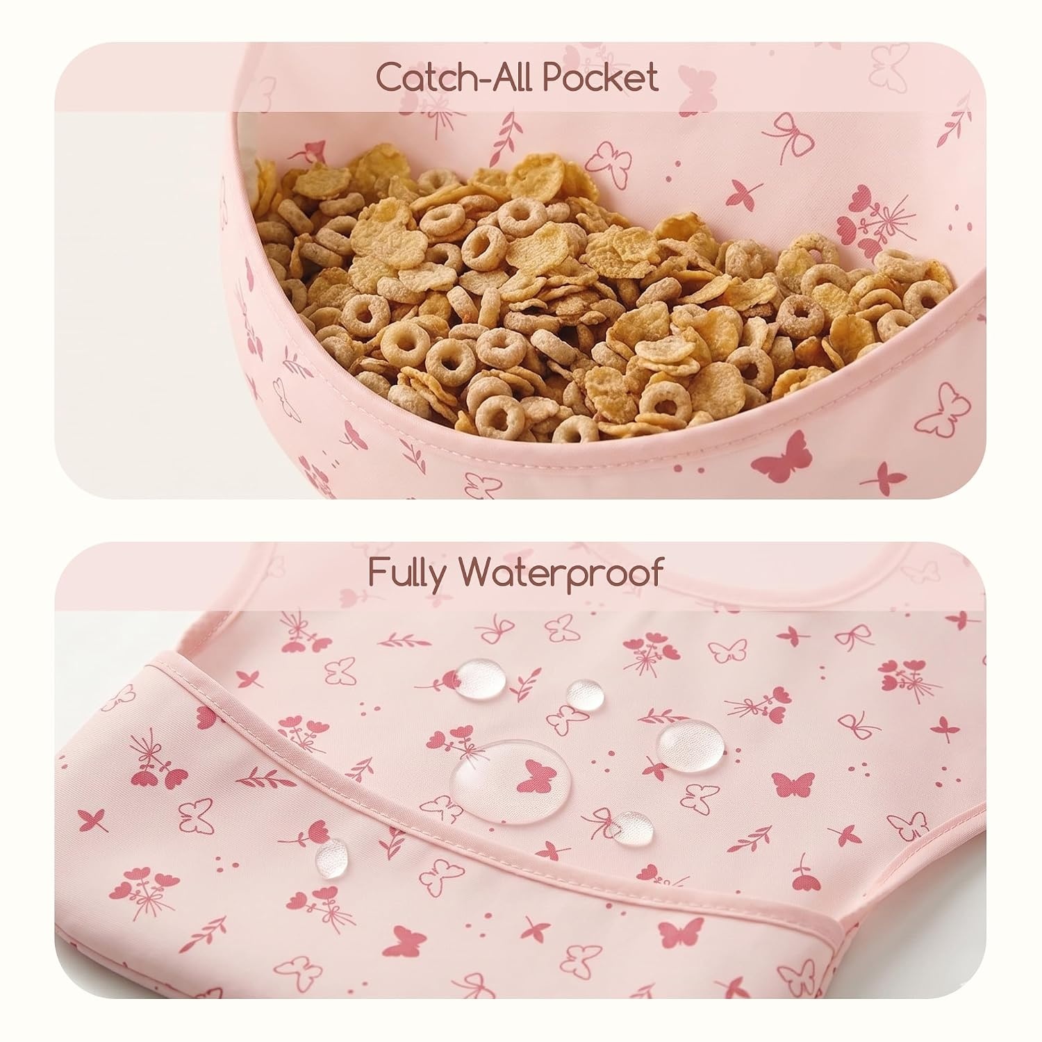 image:image3Pack Baby Feeding Bibs Waterproof StainResistant 3D Food Catcher Soft Lightweight Design for BabyLed Weaning Infants amp Toddlers 324 Months Safari AnimalsPink Butterflies