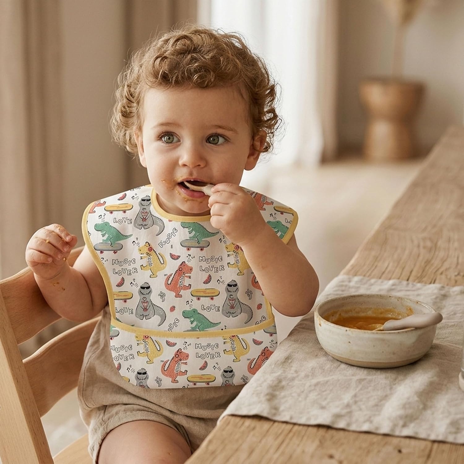 image:image3Pack Baby Feeding Bibs Waterproof StainResistant 3D Food Catcher Soft Lightweight Design for BabyLed Weaning Infants amp Toddlers 324 Months Safari AnimalsDigger Dinosaur