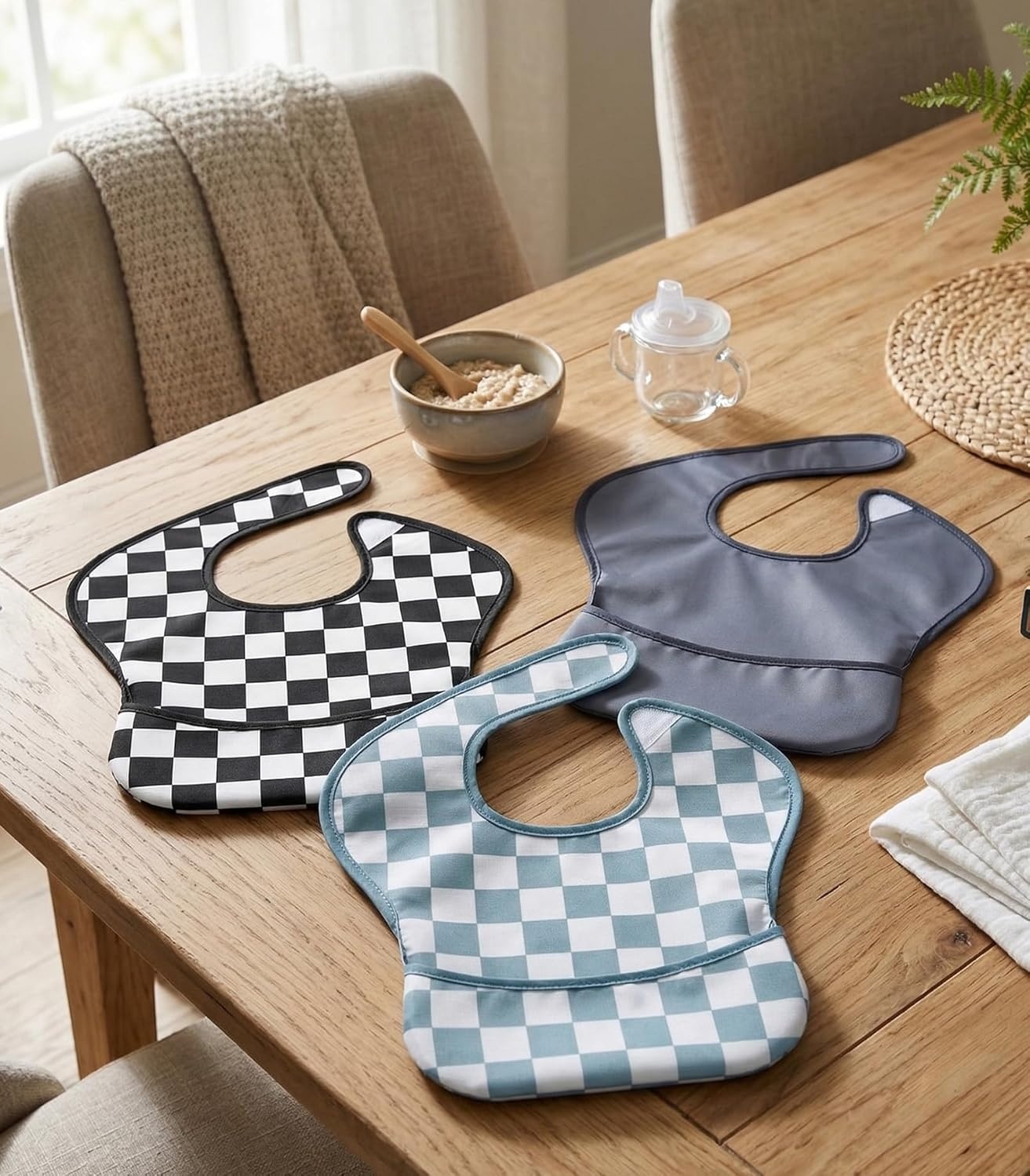 image:image3Pack Baby Feeding Bibs Waterproof StainResistant 3D Food Catcher Soft Lightweight Design for BabyLed Weaning Infants amp Toddlers 324 Months Safari AnimalsBlack Blue Cherkerd