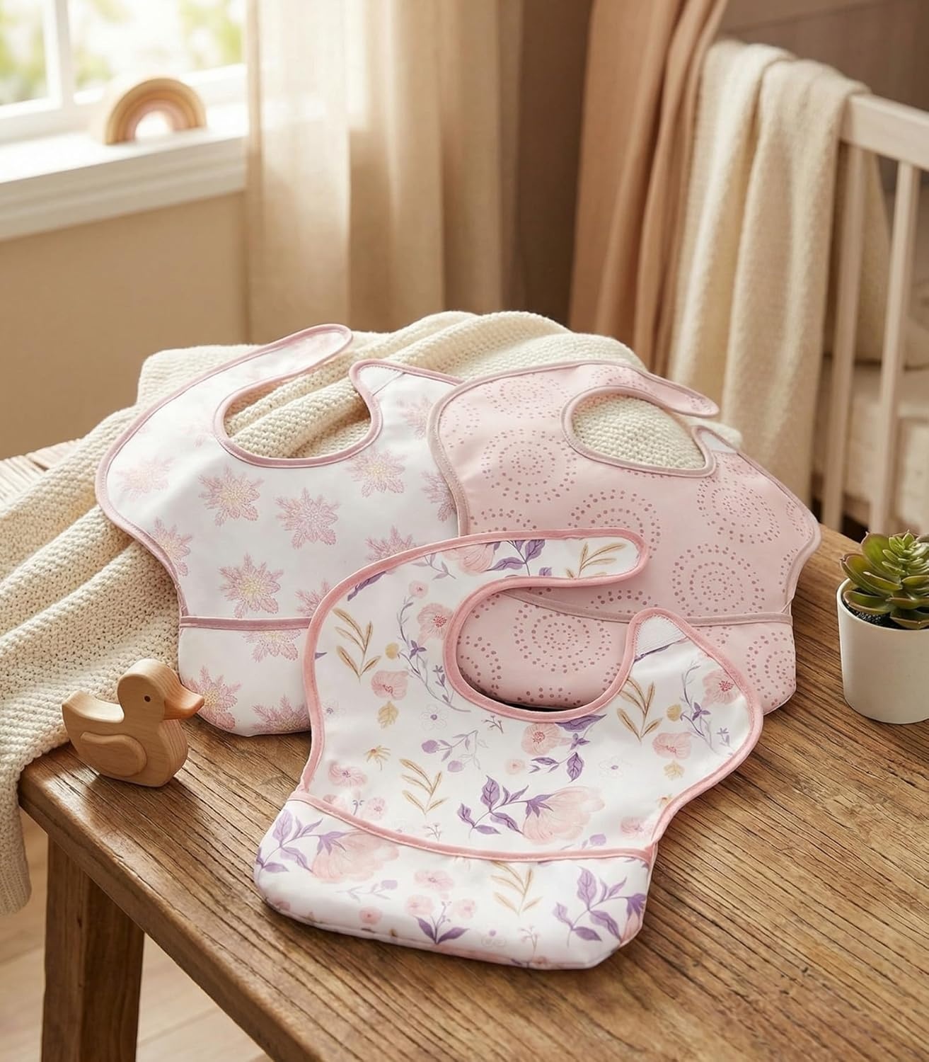 image:image3Pack Baby Feeding Bibs Waterproof StainResistant 3D Food Catcher Soft Lightweight Design for BabyLed Weaning Infants amp Toddlers 324 Months Safari AnimalsLight Pink Blossom