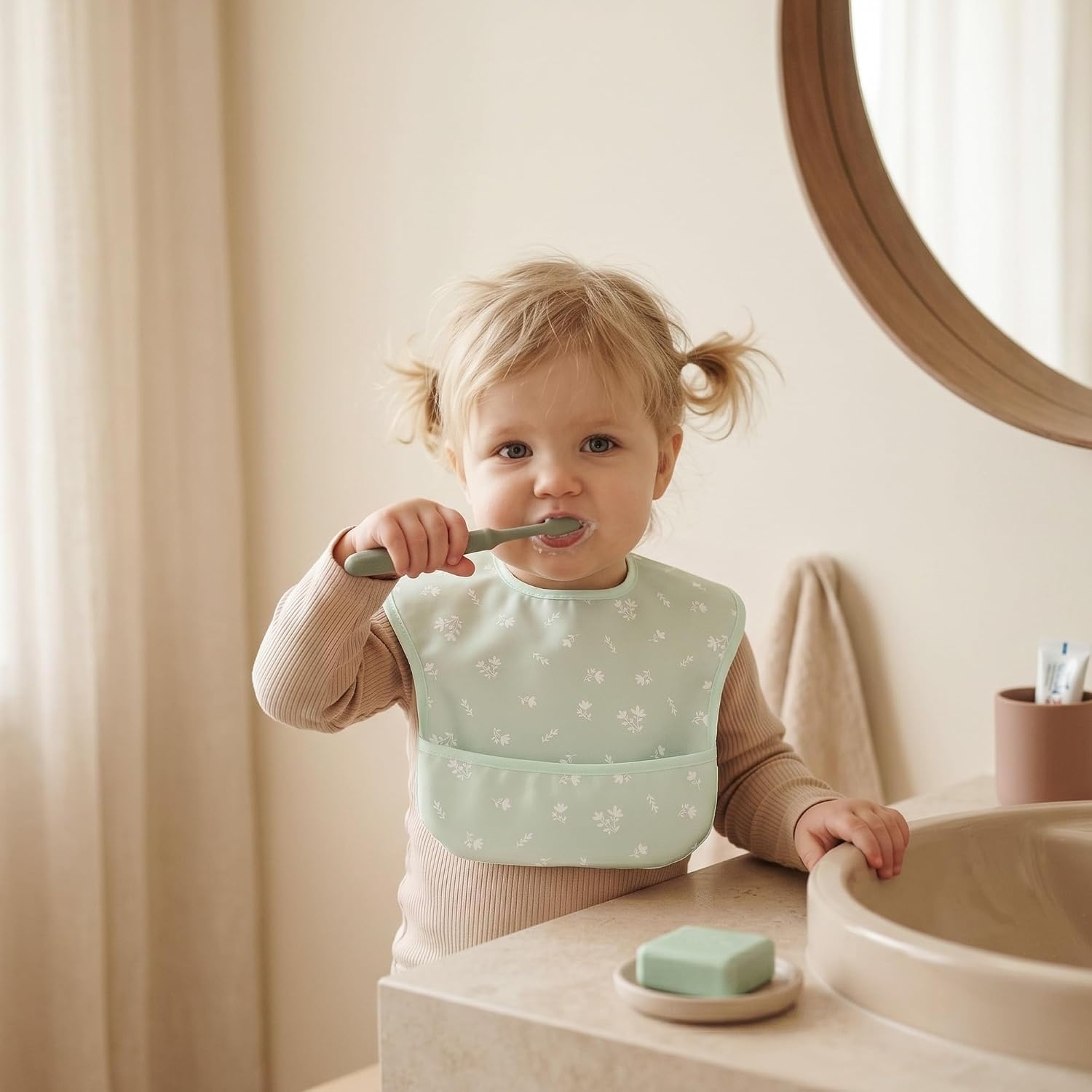 image:image3Pack Baby Feeding Bibs Waterproof StainResistant 3D Food Catcher Soft Lightweight Design for BabyLed Weaning Infants amp Toddlers 324 Months Safari AnimalsGreen Bloom