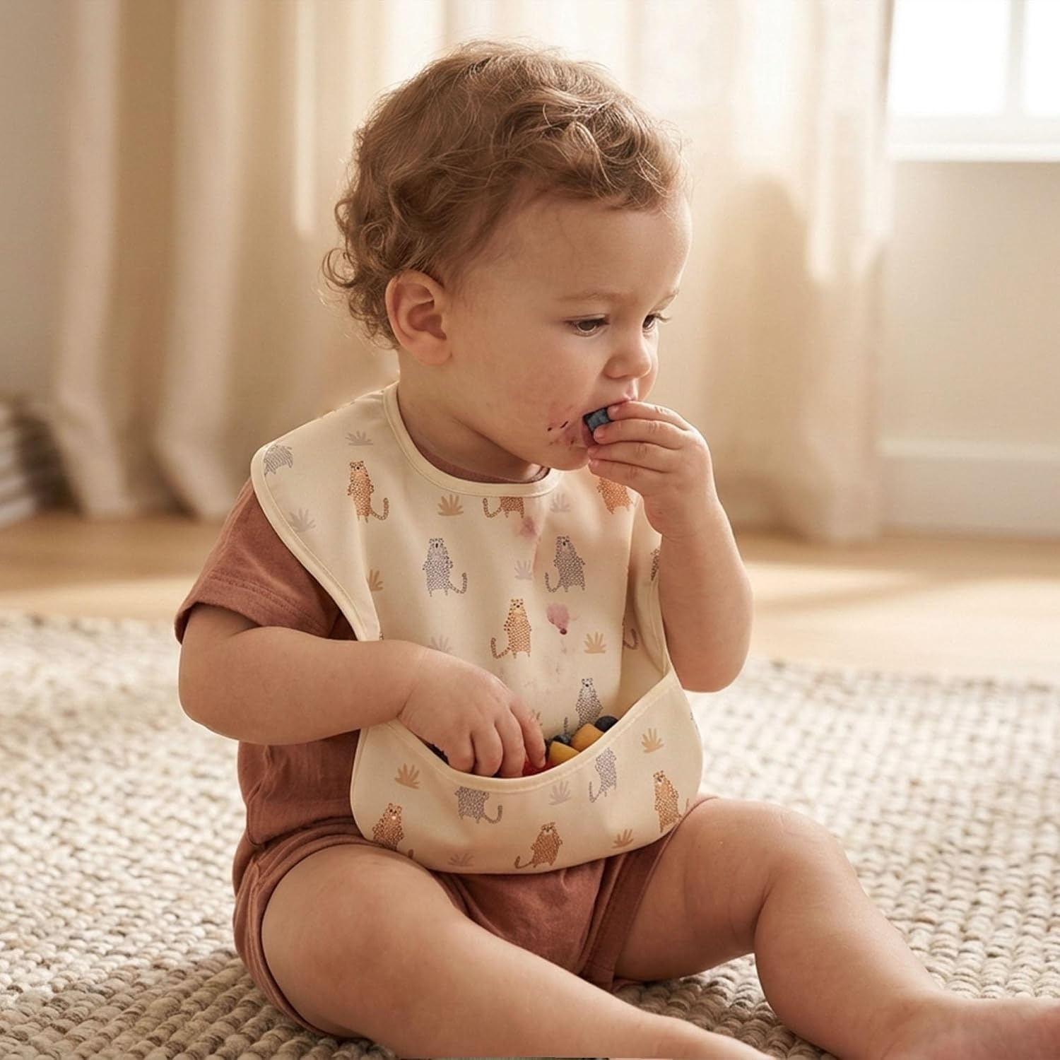 image:image3Pack Baby Feeding Bibs Waterproof StainResistant 3D Food Catcher Soft Lightweight Design for BabyLed Weaning Infants amp Toddlers 324 Months Safari AnimalsSafari Animals