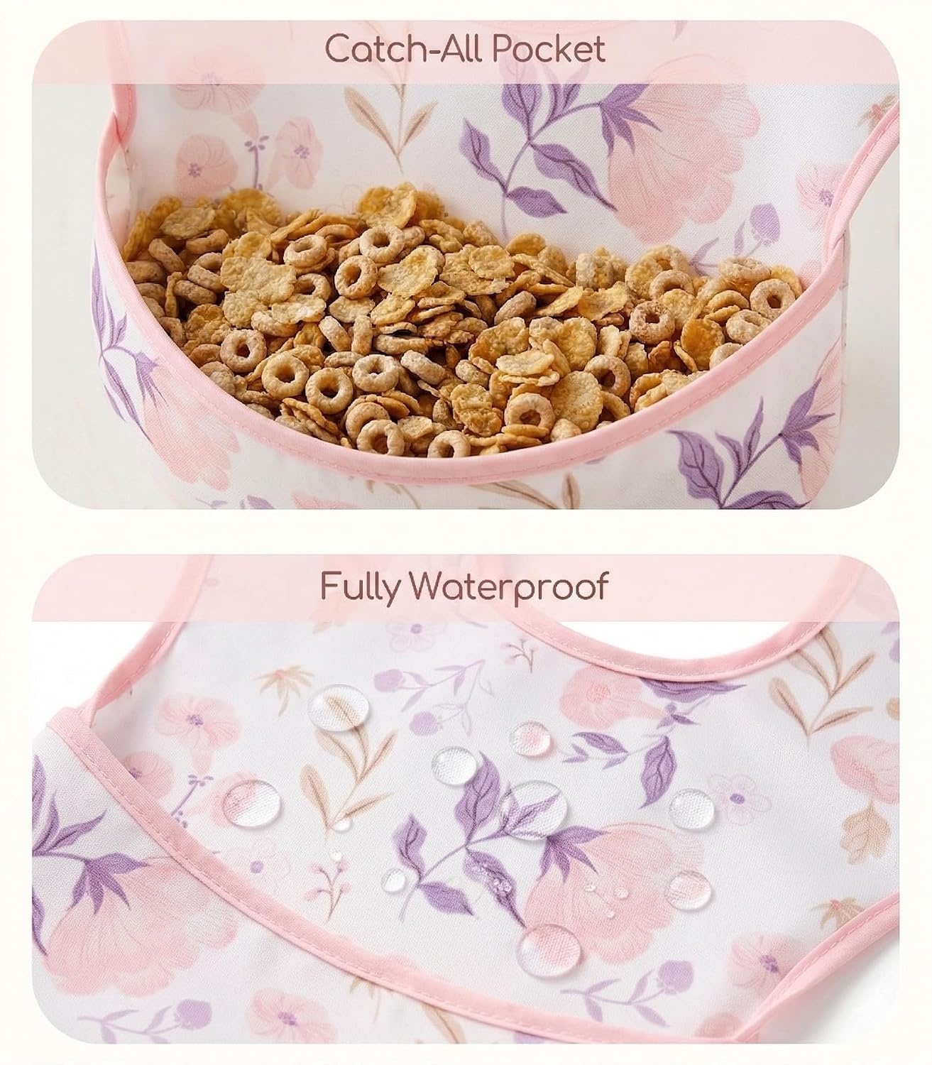 image:image3Pack Baby Feeding Bibs Waterproof StainResistant 3D Food Catcher Soft Lightweight Design for BabyLed Weaning Infants amp Toddlers 324 Months Safari AnimalsLight Pink Blossom