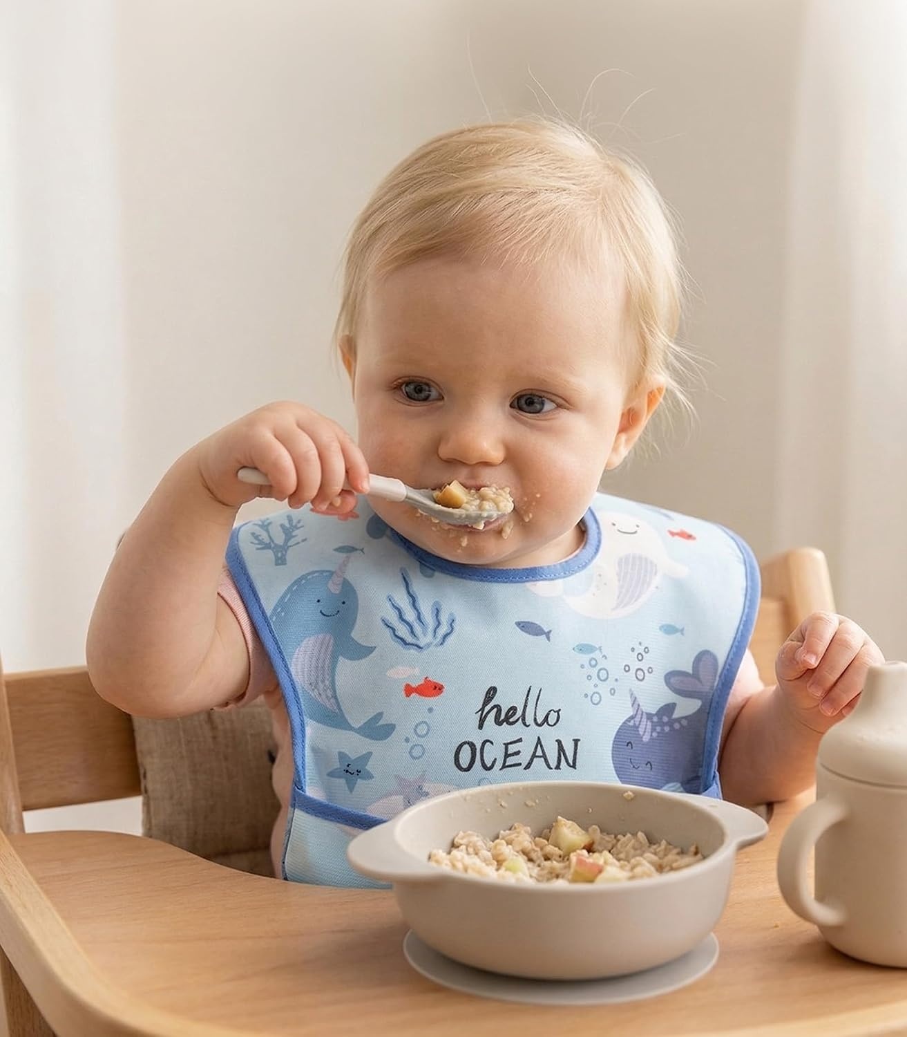 image:image3Pack Baby Feeding Bibs Waterproof StainResistant 3D Food Catcher Soft Lightweight Design for BabyLed Weaning Infants amp Toddlers 324 Months Safari AnimalsLight Blue Ocean