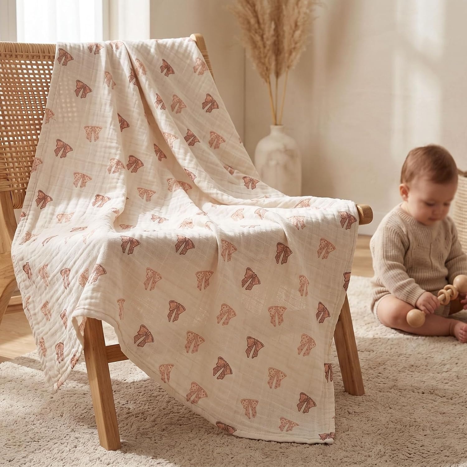 image:image4Pack Muslin Swaddle Blankets for Newborns 100 Cotton Breathable Soft Muslin Large 315x433 MultiUse Stroller Sunshade Nursing Cover amp Receiving Blanket Bear CheckeredBear Checkered