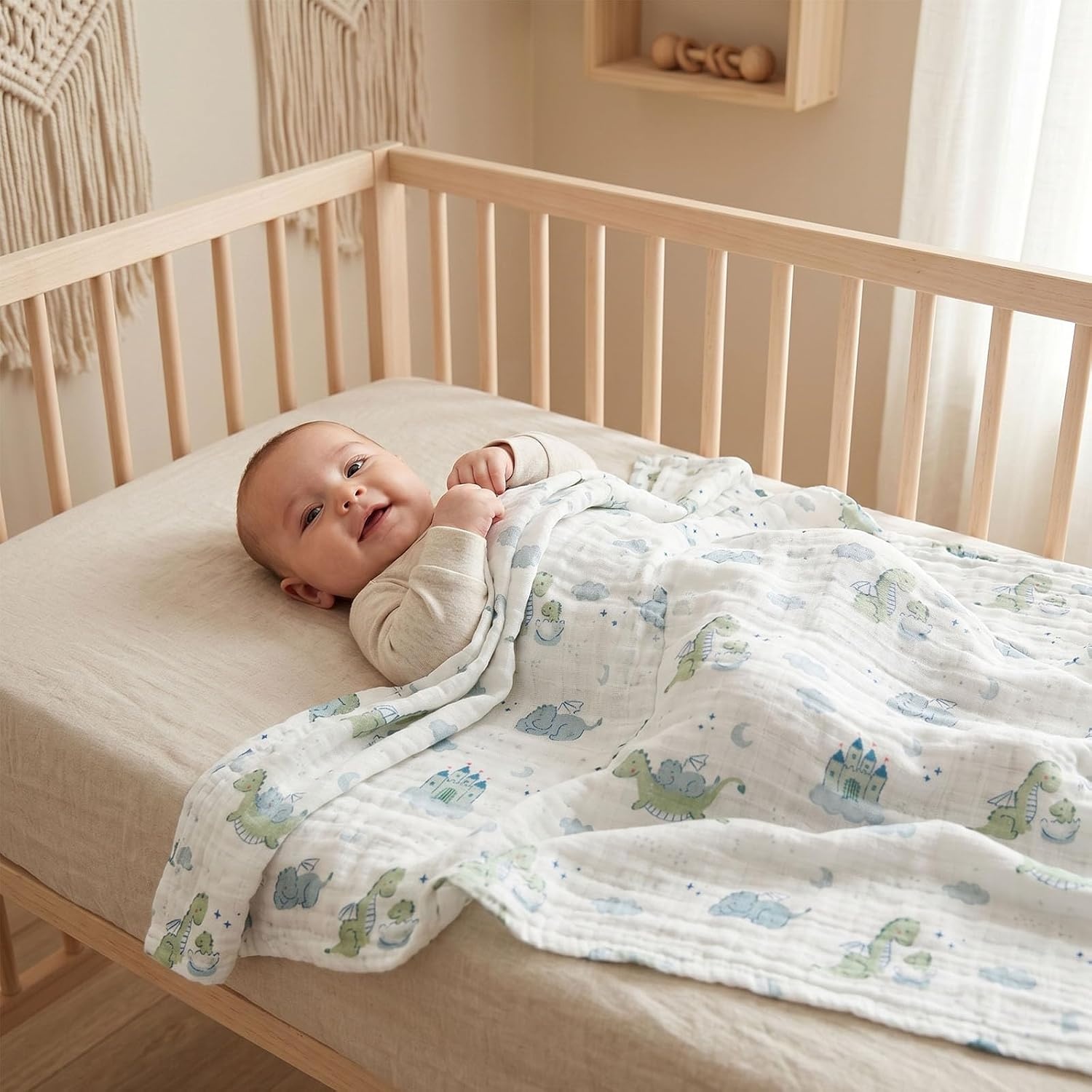 image:image4Pack Muslin Swaddle Blankets for Newborns 100 Cotton Breathable Soft Muslin Large 315x433 MultiUse Stroller Sunshade Nursing Cover amp Receiving Blanket Bear CheckeredBlue Dinosaur