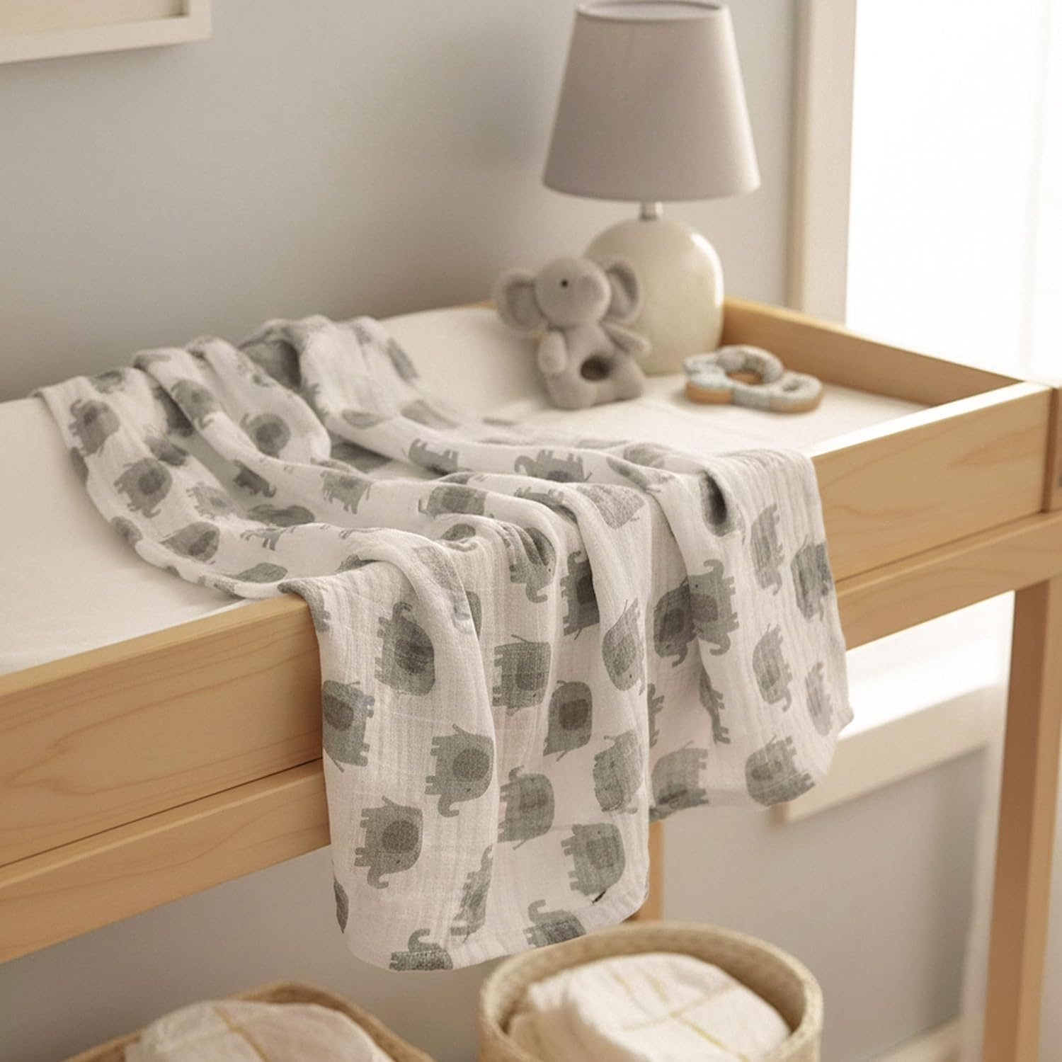 image:image4Pack Muslin Swaddle Blankets for Newborns 100 Cotton Breathable Soft Muslin Large 315x433 MultiUse Stroller Sunshade Nursing Cover amp Receiving Blanket Bear CheckeredGrey Animals