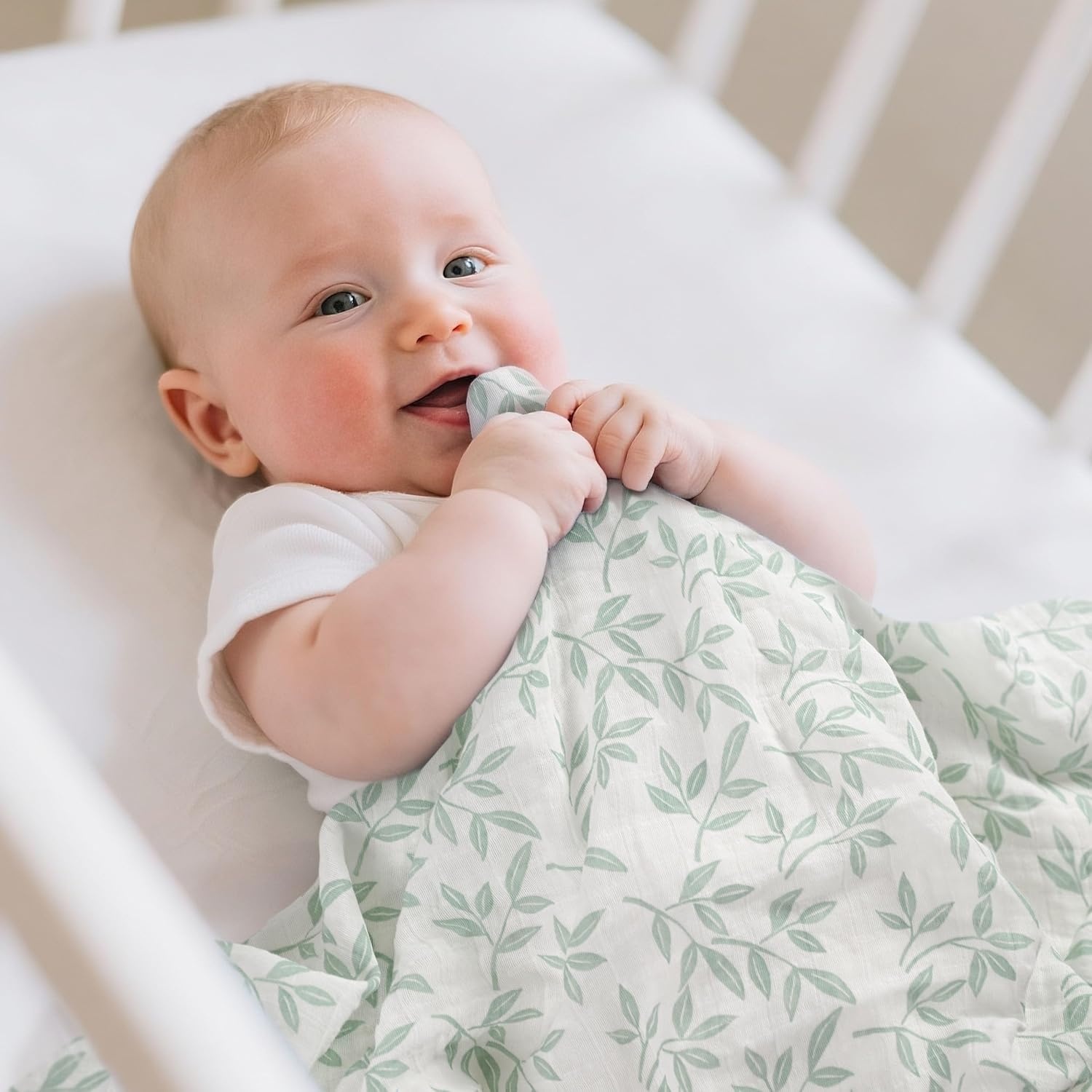 image:image4Pack Muslin Swaddle Blankets for Newborns 100 Cotton Breathable Soft Muslin Large 315x433 MultiUse Stroller Sunshade Nursing Cover amp Receiving Blanket Bear CheckeredSage Green Leave