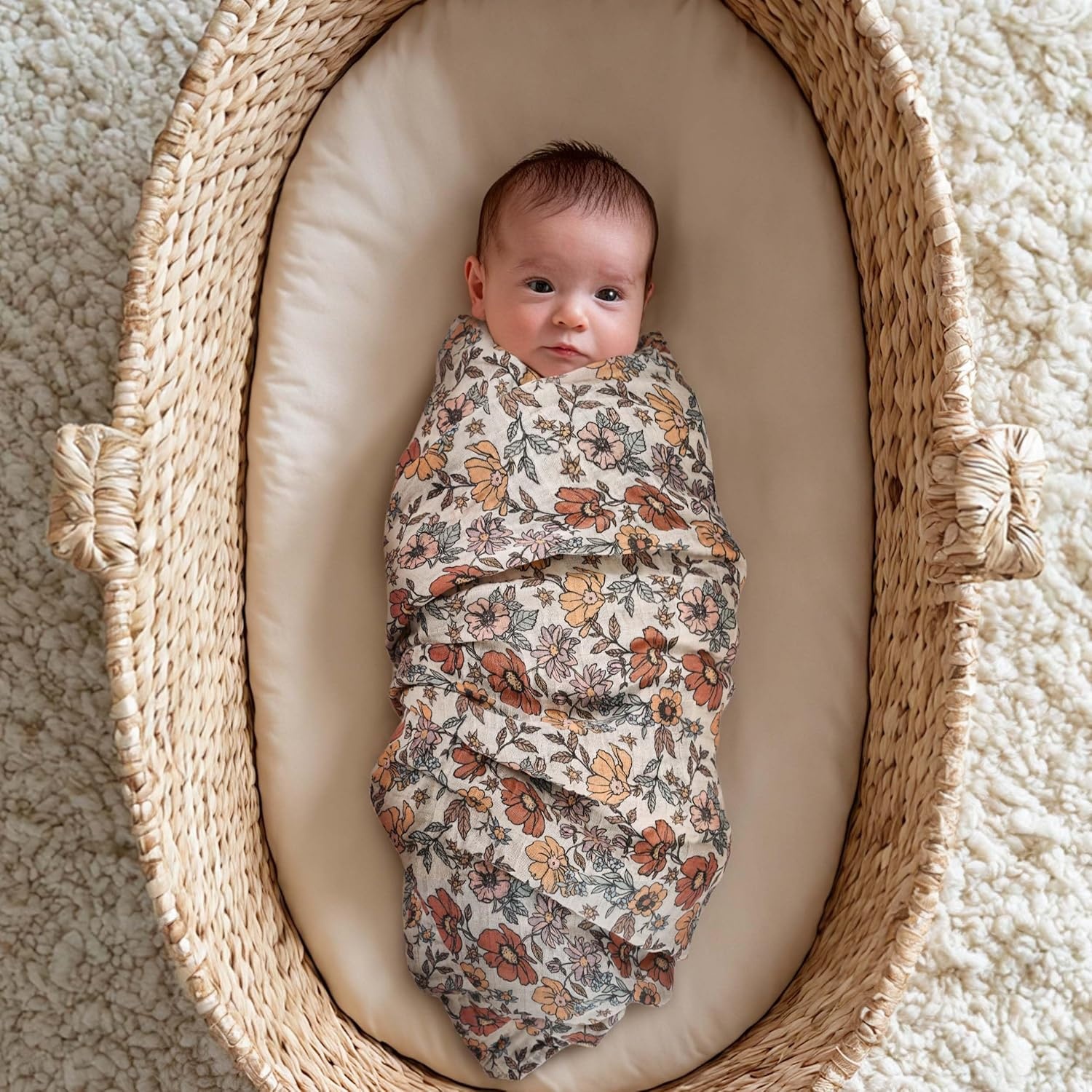 image:image4Pack Muslin Swaddle Blankets for Newborns 100 Cotton Breathable Soft Muslin Large 315x433 MultiUse Stroller Sunshade Nursing Cover amp Receiving Blanket Bear CheckeredChocolate Retro Floral