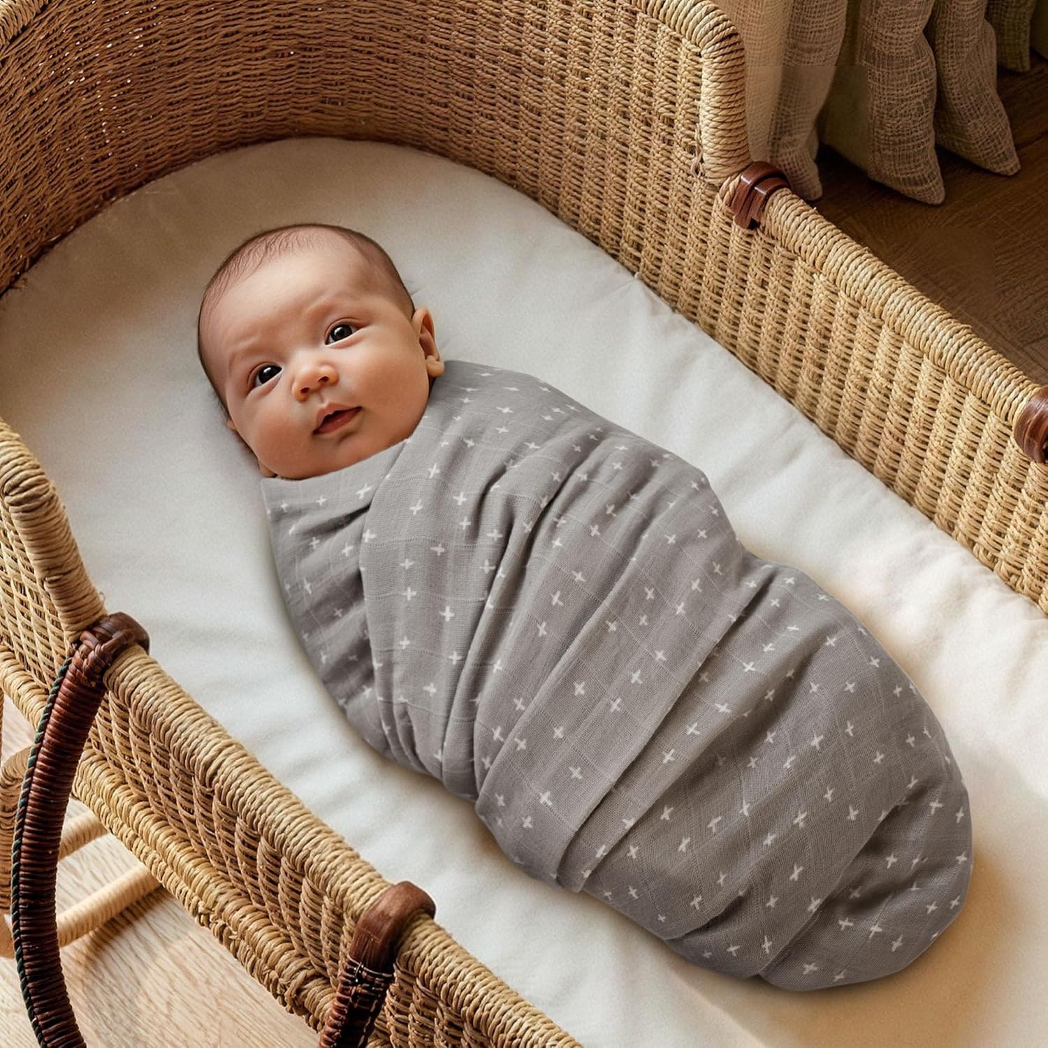 image:image4Pack Muslin Swaddle Blankets for Newborns 100 Cotton Breathable Soft Muslin Large 315x433 MultiUse Stroller Sunshade Nursing Cover amp Receiving Blanket Bear CheckeredGrey Animals
