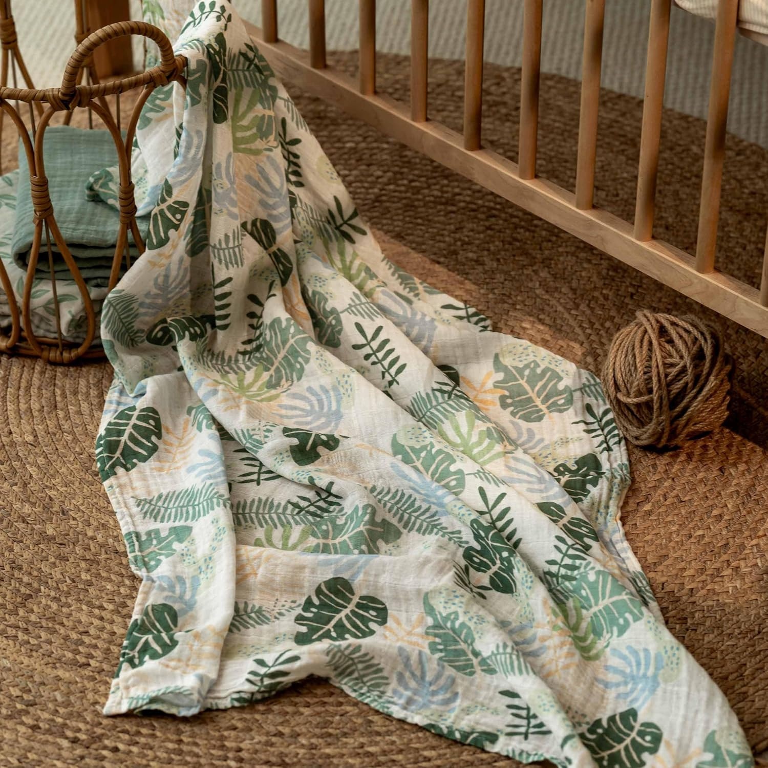 image:image4Pack Muslin Swaddle Blankets for Newborns 100 Cotton Breathable Soft Muslin Large 315x433 MultiUse Stroller Sunshade Nursing Cover amp Receiving Blanket Bear CheckeredSage Green Leave