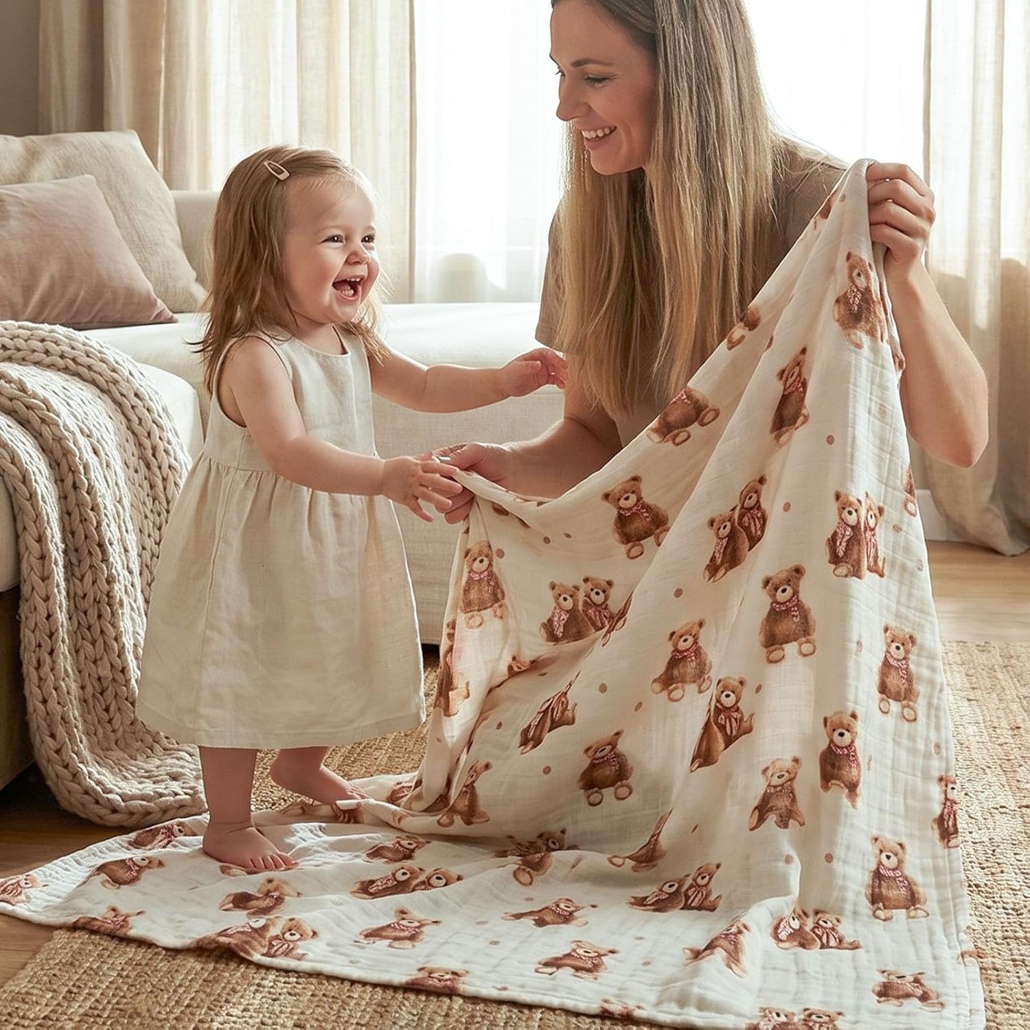 image:image4Pack Muslin Swaddle Blankets for Newborns 100 Cotton Breathable Soft Muslin Large 315x433 MultiUse Stroller Sunshade Nursing Cover amp Receiving Blanket Bear CheckeredBear Checkered