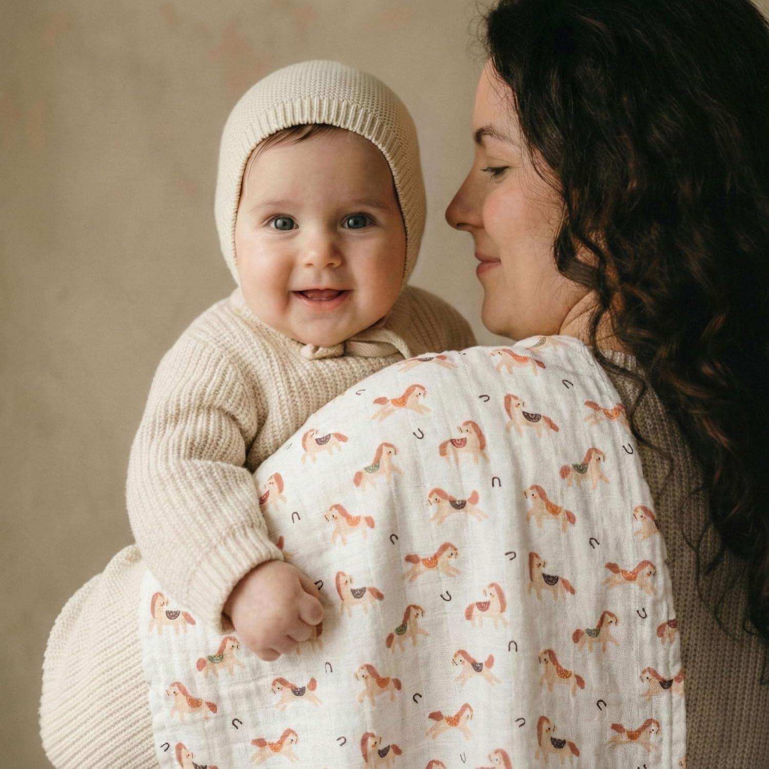 image:image4Pack Muslin Swaddle Blankets for Newborns 100 Cotton Breathable Soft Muslin Large 315x433 MultiUse Stroller Sunshade Nursing Cover amp Receiving Blanket Bear CheckeredOrange Rainbow Horse