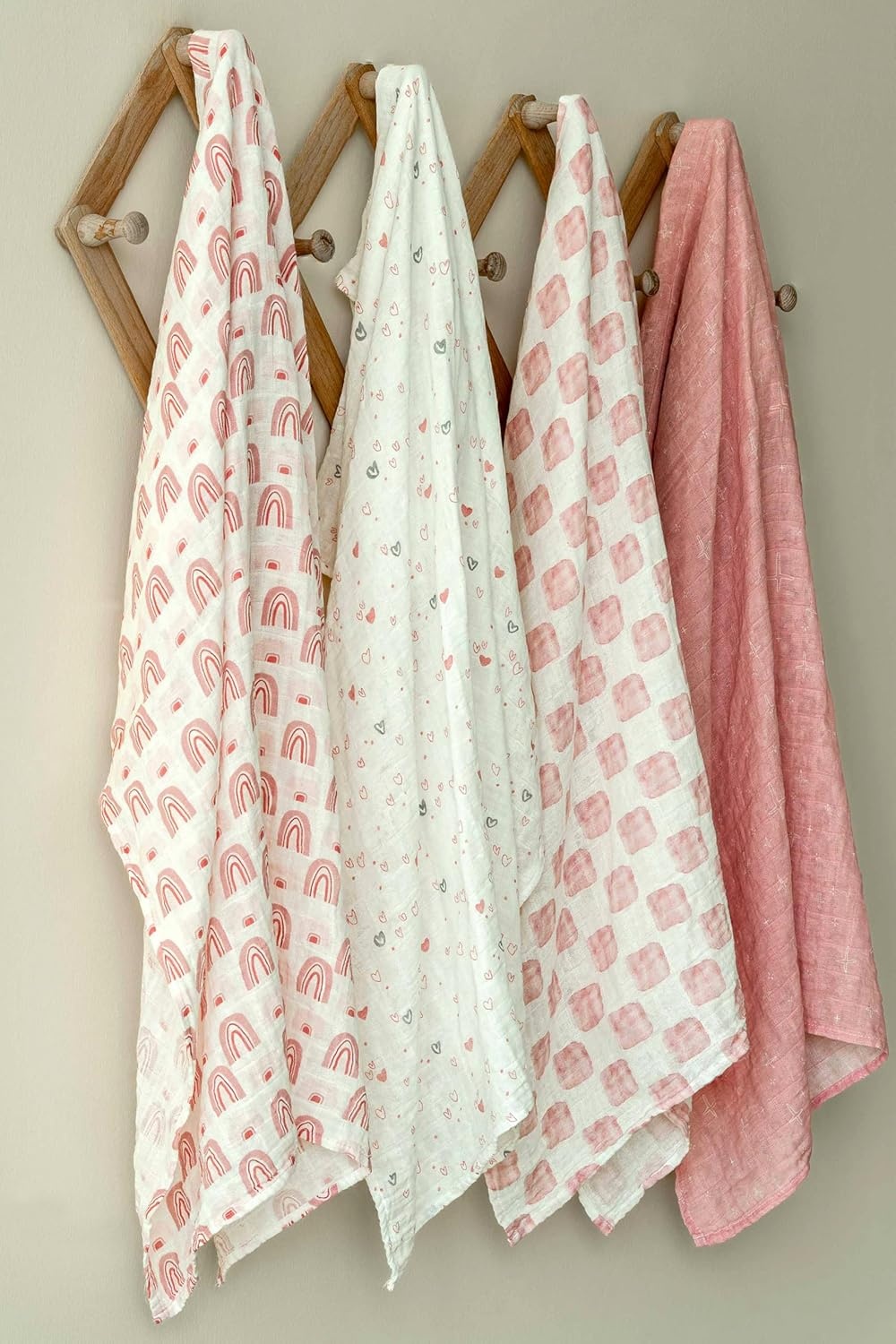 image:image4Pack Muslin Swaddle Blankets for Newborns 100 Cotton Breathable Soft Muslin Large 315x433 MultiUse Stroller Sunshade Nursing Cover amp Receiving Blanket Bear CheckeredPink Rainbow